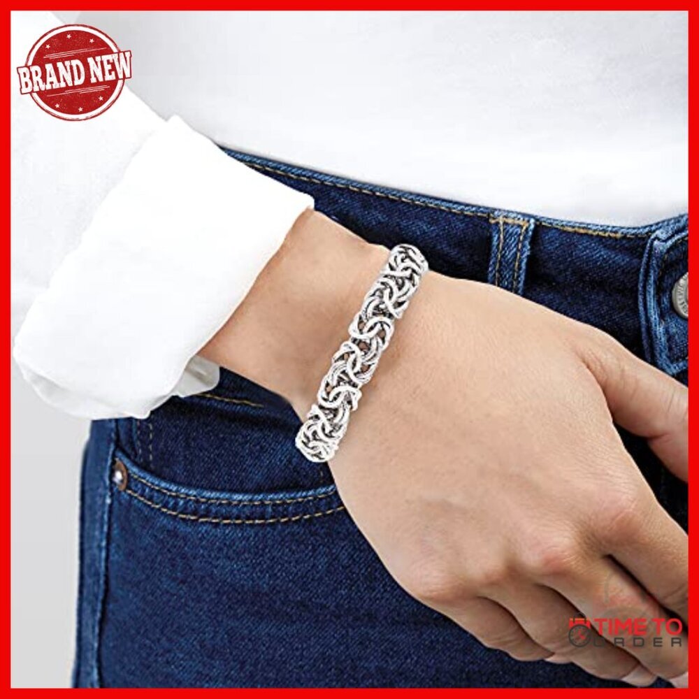 Italian Sterling Silver Byzantine Bracelet, 7 Inch, Textured & Polished - Picture 6 of 7
